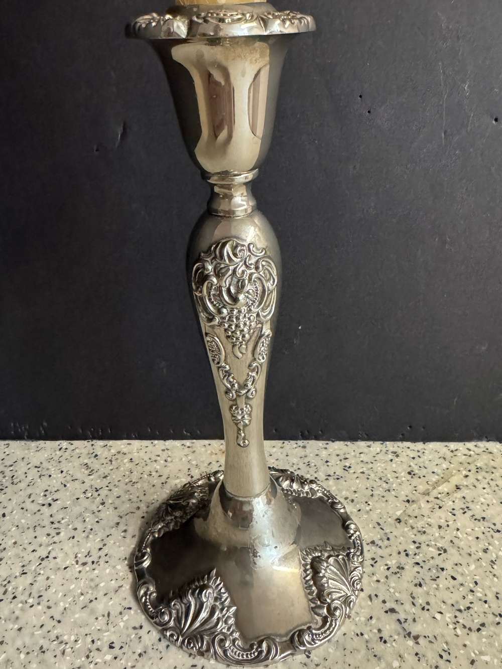 Vtg.Godinger Ornate Baroque Silver-Plated Decorative Candlestick Holder - Silver
